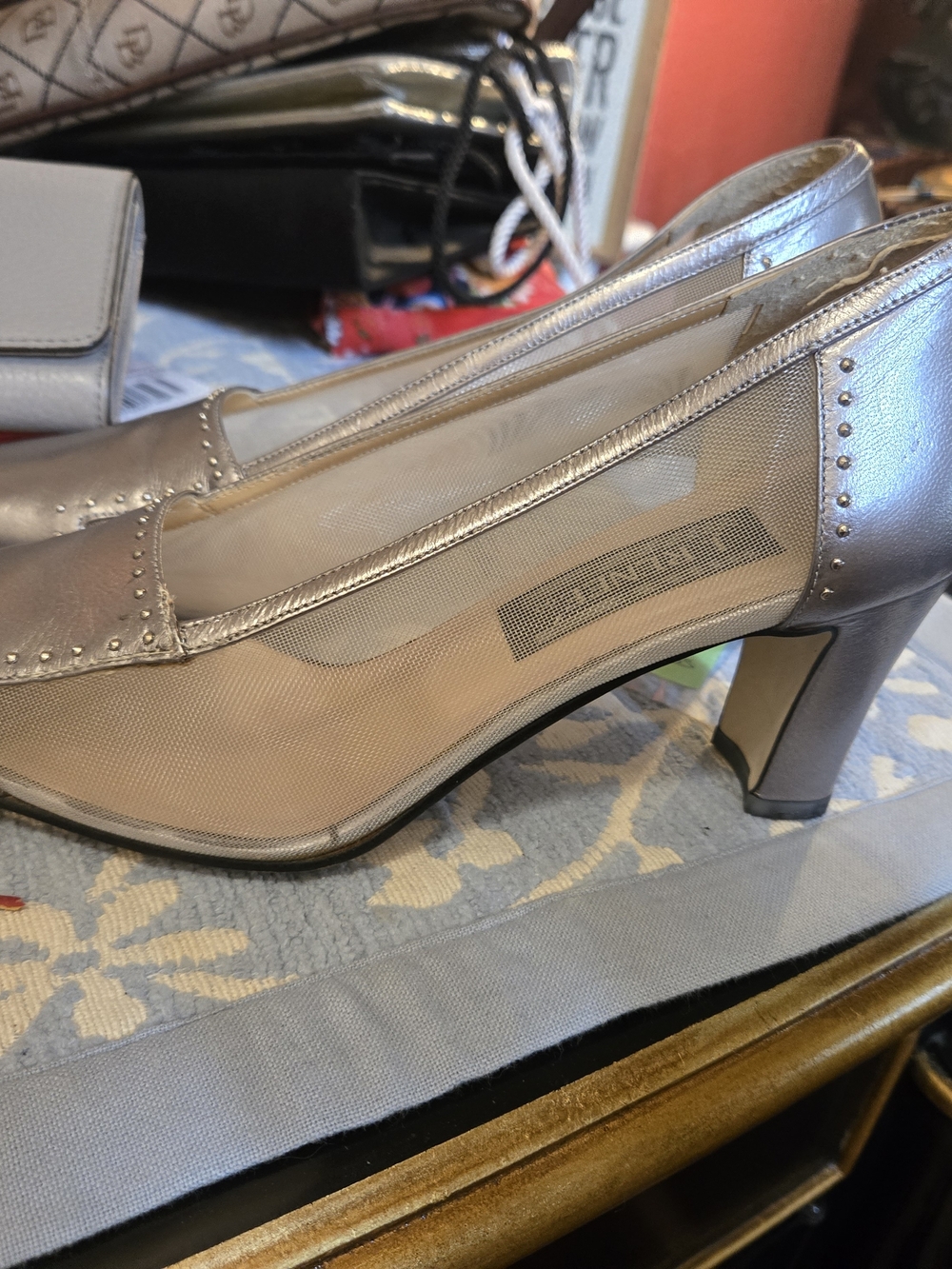 J.Renee Metallic Silver Mesh Mid-Heel Pumps